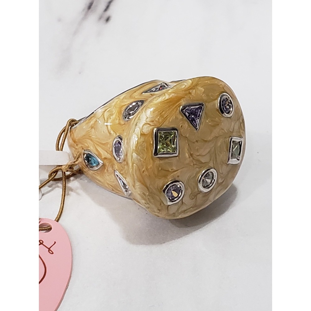 NEW SZ 7 Lauren G Adams Crystal Enamel Cocktail Statement Ring art deco chunky